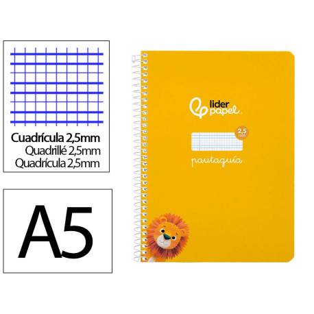 CUADERNO ESPIRAL LIDERPAPEL DI N A5 PAUTAGUIA TAPA BLANDA 40H 75 GR CUADRO PAUTADO 2,5MM COLOR AMARILLO