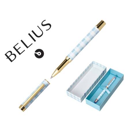 BOLIGRAFO BELIUS PERFECT PICNIC DAY ALUMINIO COLOR AZUL CELESTE DORADO TINTA AZULCAJA DE DISEÑO