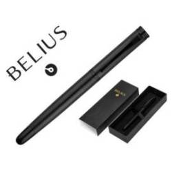 BOLIGRAFO BELIUS NEPTUNO ALUMINIO TEXTURA WAVY COLOR NEGRO TINTA AZUL CAJA DE DISEÑO