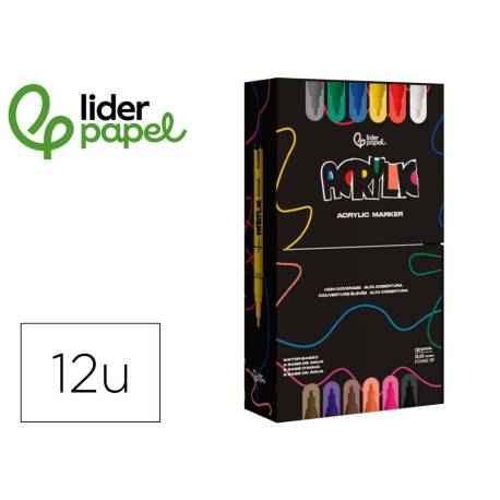 ROTULADOR LIDERPAPEL ACRYLIC BASE AGUA TODO TIPO DE SUPERFICIE PUNTA REDONDA 3 MM CAJA DE 12 UNIDADES COLORES