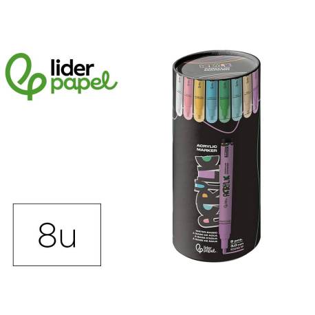 ROTULADOR LIDERPAPEL ACRYLIC BASE AGUA TODO TIPO DE SUPERFICIE PUNTA REDONDA 3 MM CAJA DE 8 UNIDADES COLORES