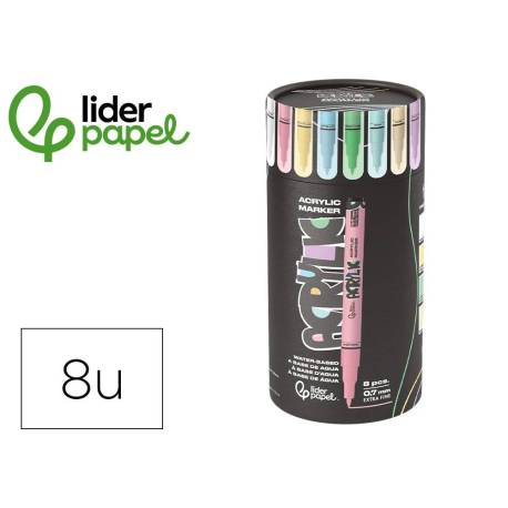ROTULADOR LIDERPAPEL ACRYLIC BASE AGUA TODO TIPO DE SUPERFICIE PUNTA FINA 0,7 MM CAJA DE 8 UND COLORES PASTELES