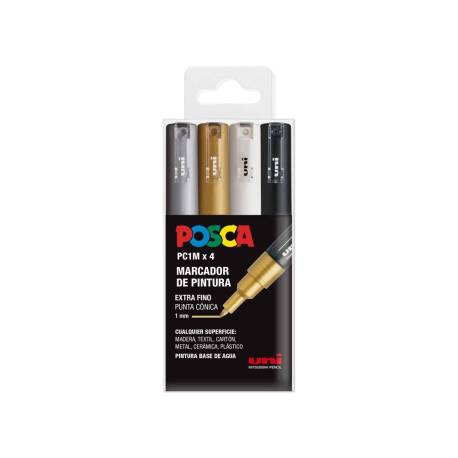 ROTULADOR UNI POSCA PC-1M/4C MARCADOR DE PINTURA PUNTA EXTRAFINA 1 MM ESTUCHE GSWB DE 4 UNIDADES SURTIDAS