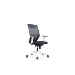 SILLA ROCADA CON RUEDAS DE OFICINA CON BRAZOS REGULABLES Y RESPALDO MALLA NEGRO TAPIZADA EN TELA IGNIFUGA NEGRO COLOR BLANCO