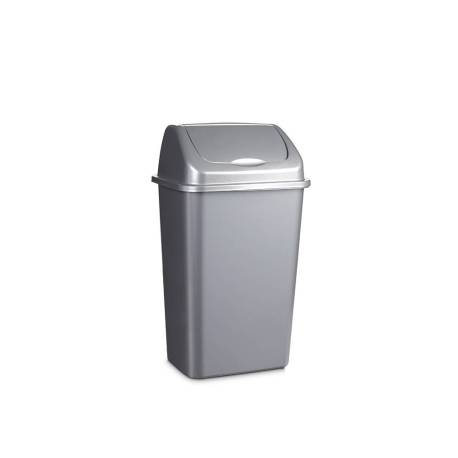 PAPELERA BASCULANTE PLASTICFORTE PLASTICO 15 LITROS COLOR PLATA 285X225X470 MM