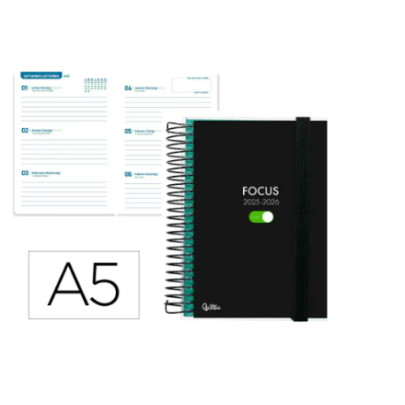 Agenda escolar liderpapel 25-26 espiral personalizable semana vista a5 bilingüe papel fsc 70 gr