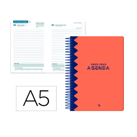 AGENDA ESCOLAR LIDERPAPEL 25-26 ESPIRAL CLASSIC ROJO DIA PAGINA A5 BILINGÜE PAPEL FSC 70 GR