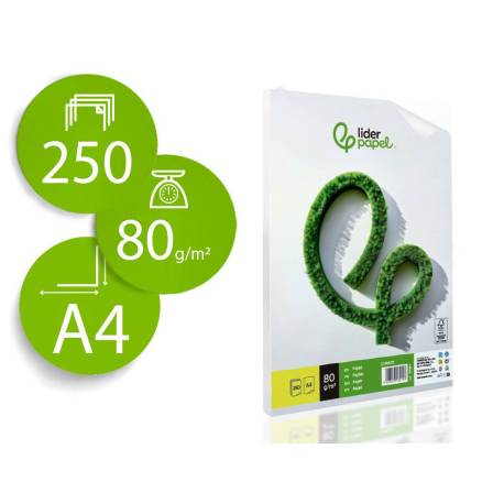 PAPEL LIDERPAPEL A4 80G/M2 LISO PAQUETE DE 250 HOJAS