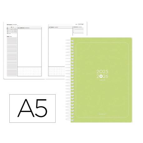 AGENDA ESCOLAR ANTARTIK 25-26 ESPIRAL ESSENTIALS VERDE LIMA DIA PAGINA A5 BILINGÜE PAPEL FSC 80 GR