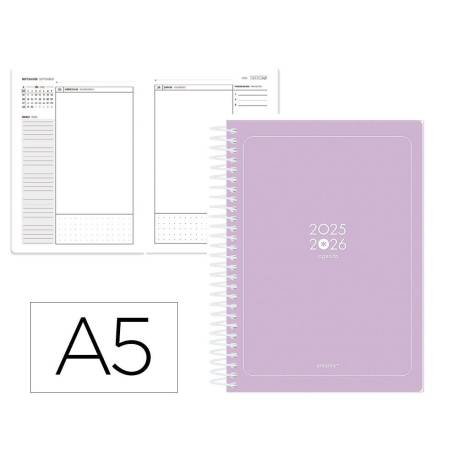 AGENDA ESCOLAR ANTARTIK 25-26 ESPIRAL ESSENTIALS MORADO DIA PAGINA A5 BILINGÜE PAPEL FSC 80 GR