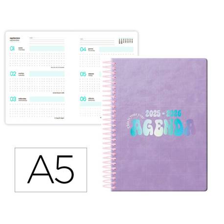 AGENDA ESCOLAR LIDERPAPEL 25-26 ESPIRAL KYMOLOS DIA PAGINA A5 BILINGÜE PAPEL FSC 80 GR