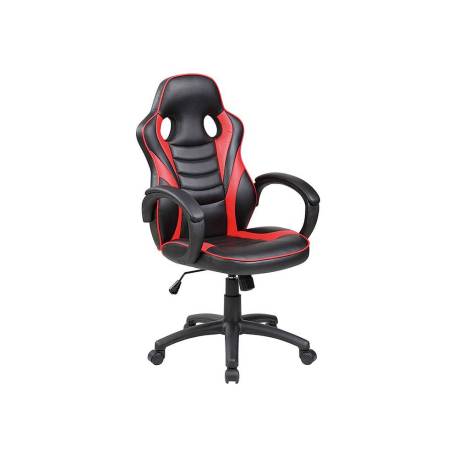 SILLA ROCADA GAMING CON BRAZOS FIJOS BASE NYLON CON RUEDAS BASCULANTE SIMILPIEL NEGRO/ROJO 480X490X1060-1160