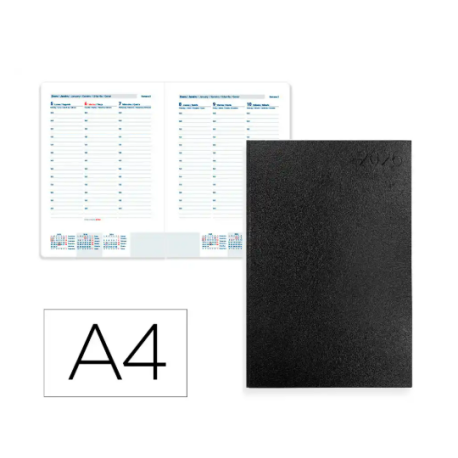 AGENDA ENCUADERNADA LIDERPAPEL CORFU A4 2026 SEMANA VISTA NEGRO PAPEL 60 GR