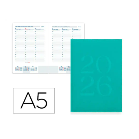 AGENDA ENCUADERNADA LIDERPAPEL CRETA 150X210 MM 2026 SEMANA VISTA TURQUOISE PAPEL 70 GR