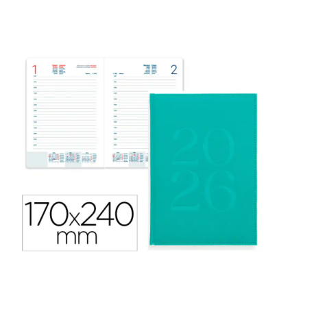 AGENDA ENCUADERNADA LIDERPAPEL CRETA 170X240 MM 2026 DIA PAGINA VERDE PAPEL 70 GR