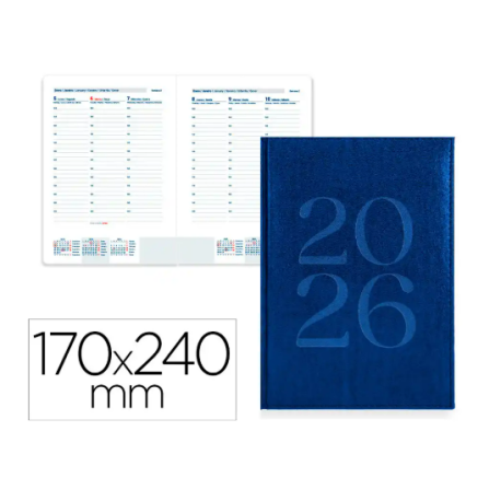 AGENDA ENCUADERNADA LIDERPAPEL CRETA 170X240 MM 2026 SEMANA VISTA AZUL PAPEL 70 GR
