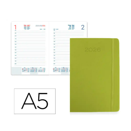 AGENDA ENCUADERNADA LIDERPAPEL MYKONOS 150X210 MM 2026 DIA PAGINA VERDE CLARO PAPEL 70 GR FSC