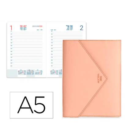 AGENDA ENCUADERNADA LIDERPAPEL PSARA A5 2026 DIA PAGINA ROSA NUDE PAPEL 70 FSC