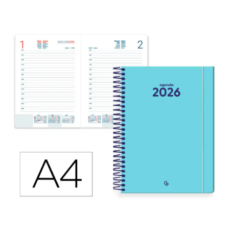 AGENDA ESPIRAL LIDERPAPEL CLASSIC A4 2026 DIA PAGINA AZUL CLARO PAPEL 70 GR FSC