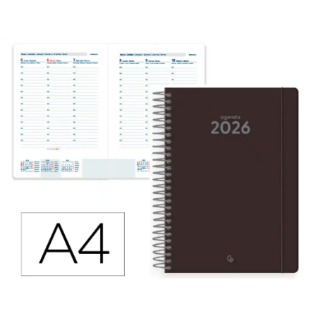 AGENDA ESPIRAL LIDERPAPEL CLASSIC A4 2026 SEMANA VISTA NEGRO PAPEL 70 GR FSC