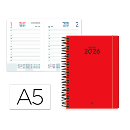 AGENDA ESPIRAL LIDERPAPEL CLASSIC A5 2026 DIA PAGINA ROJO PAPEL 70 GR FC