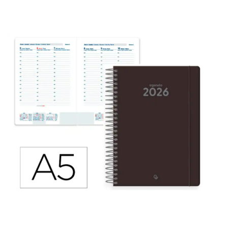 AGENDA ESPIRAL LIDERPAPEL CLASSIC A5 2026 SEMANA VISTA NEGRO PAPEL 70 GR FSC