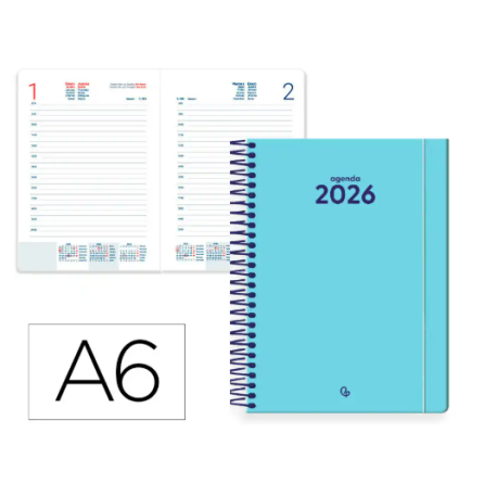 AGENDA ESPIRAL LIDERPAPEL CLASSIC A6 2026 DIA PAGINA AZUL CLARO PAPEL 70 GR FSC