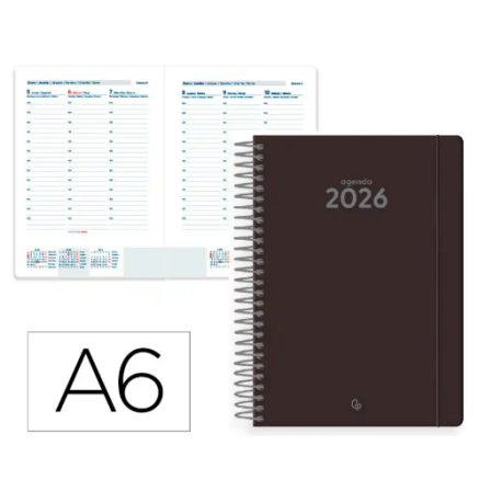 AGENDA ESPIRAL LIDERPAPEL CLASSIC A6 2026 SEMANA VISTA NEGRO PAPEL 70 GR FSC