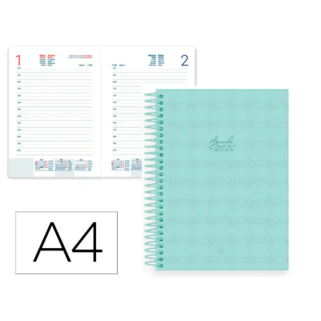 AGENDA ESPIRAL LIDERPAPEL PERISSA A4 2026 DIA PAGINA VERDE PAPEL 80 GR FSC