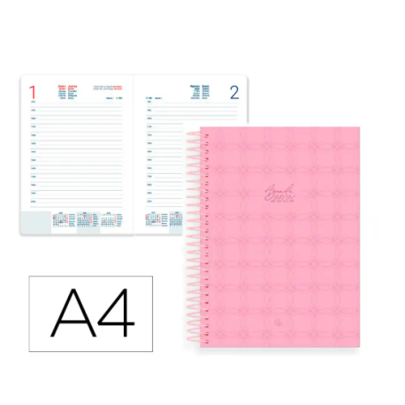 AGENDA ESPIRAL LIDERPAPEL PERISSA A4 2026 DIA PAGINA ROSA PAPEL 80 GR FSC
