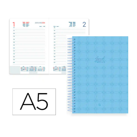 AGENDA ESPIRAL LIDERPAPEL PERISSA A5 2026 DIA PAGINA AZUL PAPEL 80 GR FSC