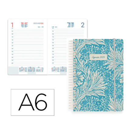 AGENDA ESPIRAL LIDERPAPEL SANTORINI A6 2026 DIA PAGINA AZUL PAPEL 60 GR FSC