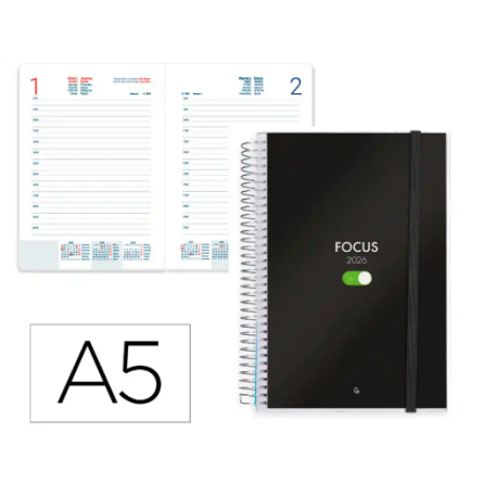 AGENDA ESPIRAL LIDERPAPEL TINOS A5 2026 DIA PAGINA PERSONALIZABLE PAPEL 70 GR FSC