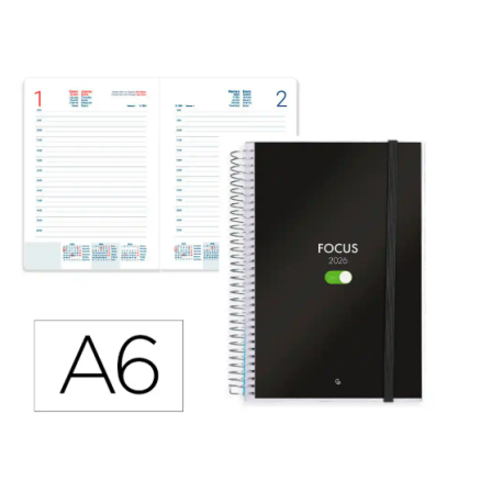 AGENDA ESPIRAL LIDERPAPEL TINOS A6 2026 DIA PAGINA PERSONALIZABLE PAPEL 70 GR FSC