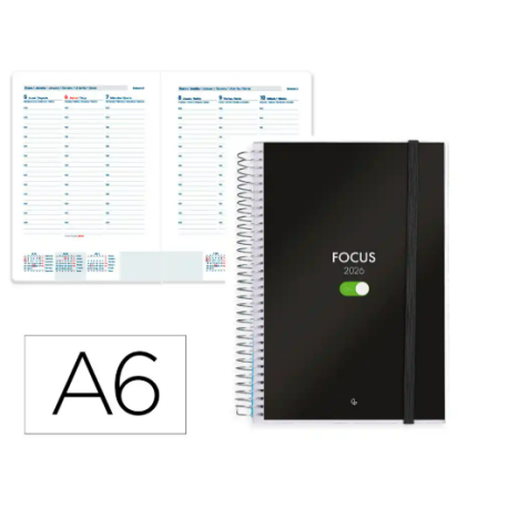 AGENDA ESPIRAL LIDERPAPEL TINOS A6 2026 SEMANA VISTA PERSONALIZABLE PAPEL 70 GR FSC
