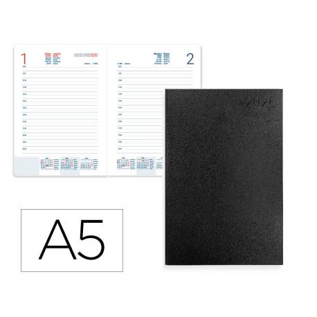 AGENDA ENCUADERNADA LIDERPAPEL CORFU 150X210 MM 2026 DIA PAGINA NEGRO PAPEL 60 GR