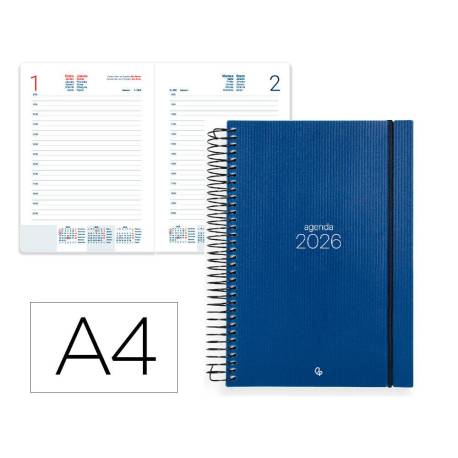 AGENDA ESPIRAL LIDERPAPEL OLBIA A4 2026 DIA PAGINA AZUL PAPEL 60 GR FSC