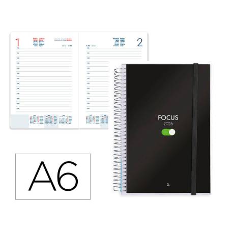 AGENDA ESPIRAL LIDERPAPEL TINOS A6 2026 DIA PAGINA PERSONALIZABLE PAPEL 70 GR FSC