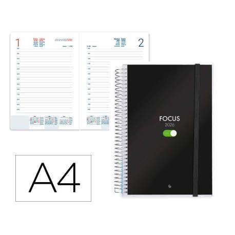 AGENDA ESPIRAL LIDERPAPEL TINOS A4 2026 DIA PAGINA PERSONALIZABLE PAPEL 70 GR FSC