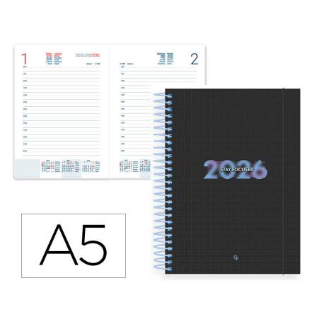 AGENDA ESPIRAL LIDERPAPEL KIMOLOS A5 2026 DIA PAGINA FOCUS PAPEL 70 GR FSC
