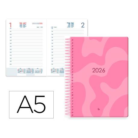 AGENDA ESPIRAL LIDERPAPEL SYROS 150X210 MM 2026 DIA PAGINA ROSA PAPEL 60 GR FSC