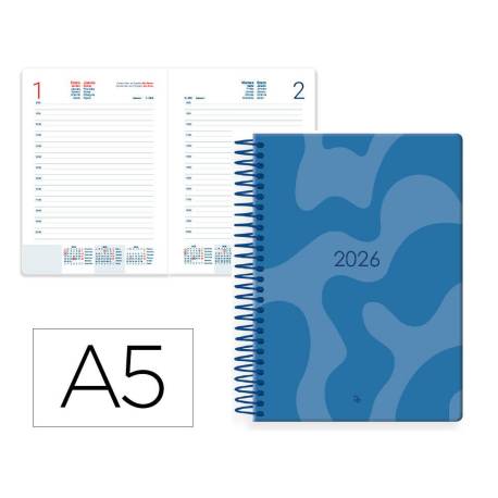 AGENDA ESPIRAL LIDERPAPEL SYROS 150X210 MM 2026 DIA PAGINA AZUL PAPEL 60 GR FSC