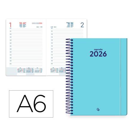 AGENDA ESPIRAL LIDERPAPEL CLASSIC A6 2026 DIA PAGINA AZUL CLARO PAPEL 70 GR FSC