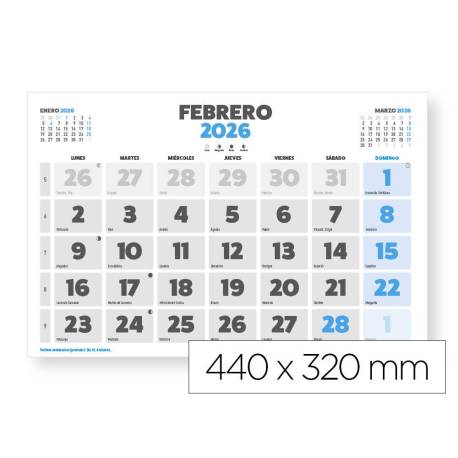 CALENDARIO PARED LIDERPAPEL CLASICO 2026 LOMO ENGOMADO 44X32 CM PAPEL 128 GR