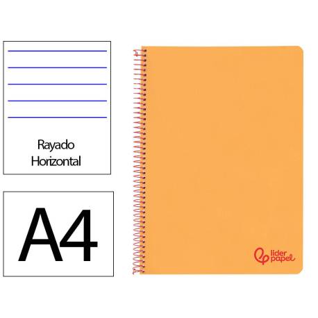 CUADERNO ESPIRAL LIDERPAPEL A4 WONDER TAPA PLASTICO 80H 90GR RAYADO HORIZONTAL CON MARGEN COLOR NARANJA