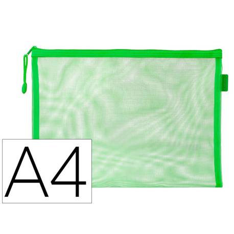 BOLSA ZIPPER BAG LIDERPAPEL POLIESTER TRANSPIRABLE MULTIUSOS DIN A4 VERDE PASTEL