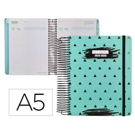 AGENDA ESCOLAR LIDERPAPEL 25-26 ESPIRAL PATTERNS TRIANGULOS DIA PAGINA A5 BILINGÜE PAPEL FSC 80 GR
