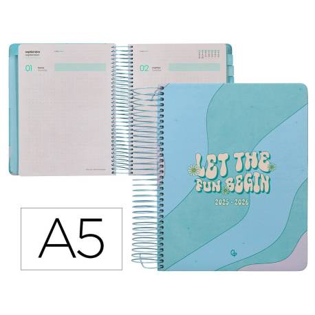 AGENDA ESCOLAR LIDERPAPEL 25-26 ESPIRAL ZANTE DIA PAGINA A5 BILINGÜE PAPEL FSC 80 GR