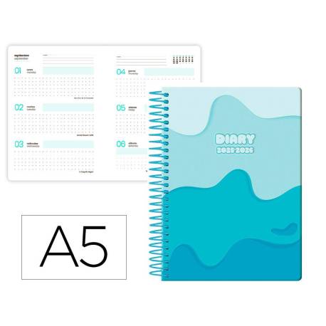 AGENDA ESCOLAR LIDERPAPEL 25-26 ESPIRAL MELTING AZUL SEMANA VISTA A5 BILINGÜE PAPEL FSC 80 GR