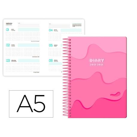 AGENDA ESCOLAR LIDERPAPEL 25-26 ESPIRAL MELTING ROSA SEMANA VISTA A5 BILINGÜE PAPEL FSC 80 GR